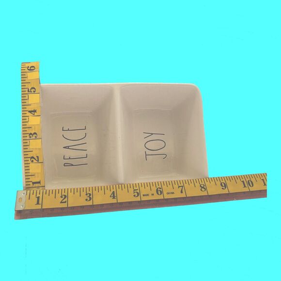 Rae Dunn PEACE & JOY Christmas 2 Compartment Divided Candy Nut Dish 8x5.5 - Picture 6 of 8